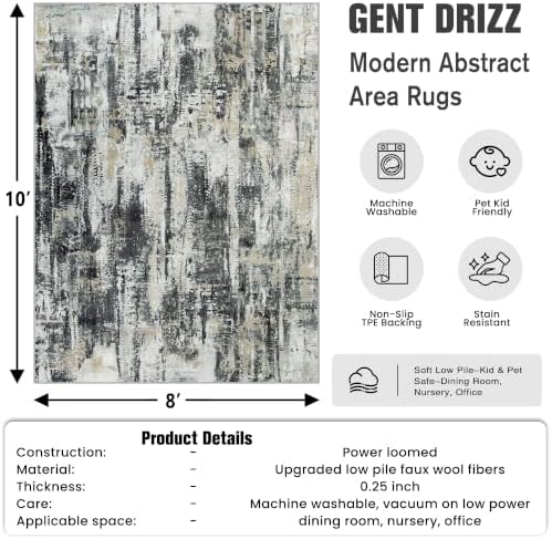 8x10 Area Rugs for Living Room: Washable Abstract Black Grey Gold Carpet - Image 2