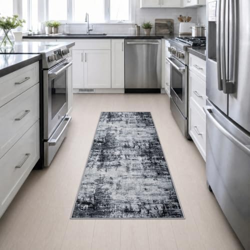2x6 Washable Runner Rug：Modern Abstract Soft Carpet Dark Black - Image 4