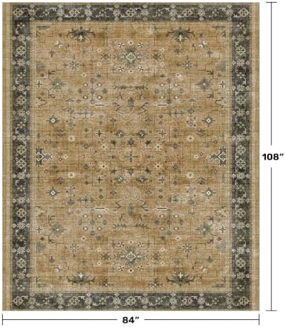 Rustic Brown and Charcoal Olive 7x9 Area Rug for Living Room, Washable Bedroom Carpet, Oriental Large Area Rug for Dining Room Under Table, Non-Slip Stain Resistant - Image 2