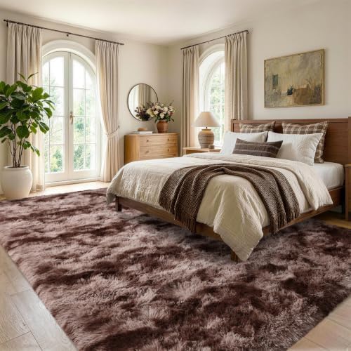 5x7 Tie-Dyed Brown Fluffy Soft Area Rug Non-Slip for Living Room Bedroom - Image 3