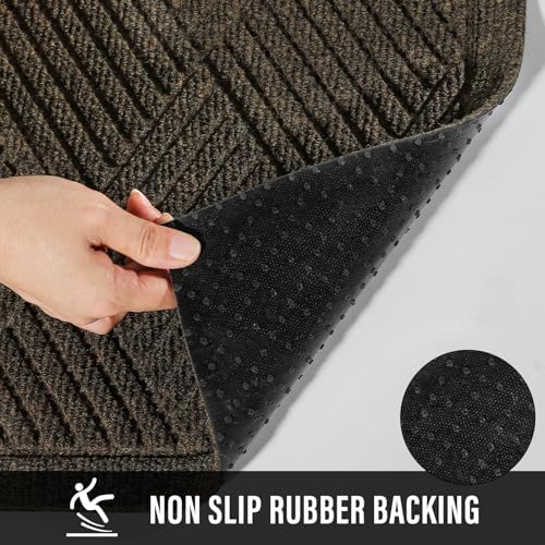 HIYARD Sturdy Front Door Mat, Absorbent Muddy Dirt Resist Welcome Door Mats Outdoor Indoor, Stain and Fade Resistant, Non-Slip Rubber Backing Low Profile Doormat for Entryway, 36×24, Brown - Image 3