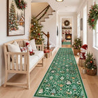 Madane Christmas Runner Rugs for Hallway 2x10, Green Washable Kitchen Rug by Madane