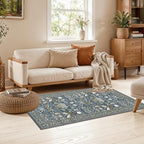Washable 2x4 Entryway Area Rugs: Anti-Slip Thin Kitchen Carpet Indoor Light-Weight Doormat Ultra Soft Low Pile Nursery Room Rug Vintage Small Floor Mat for Hardwood Bedroom (2x4,Floral/Blue) - Image 2