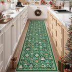 Madane Christmas Runner Rugs for Hallway 2x10, Green Washable Kitchen Rug - Image 2
