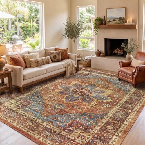 Amada Vintage Washable Area Rug,5'x7',Rust Red by AMADAHOMEFURNISHING