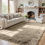 5x8 Fluffy Shag Area Rugs for Living Room Bedroom: Soft Carpet Gray Camel by CarpetAddColortoYourLife