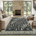 9x12 Area Rug for Living Room, Non-Slip Washable Large Carpet, Black Brown by Lofus