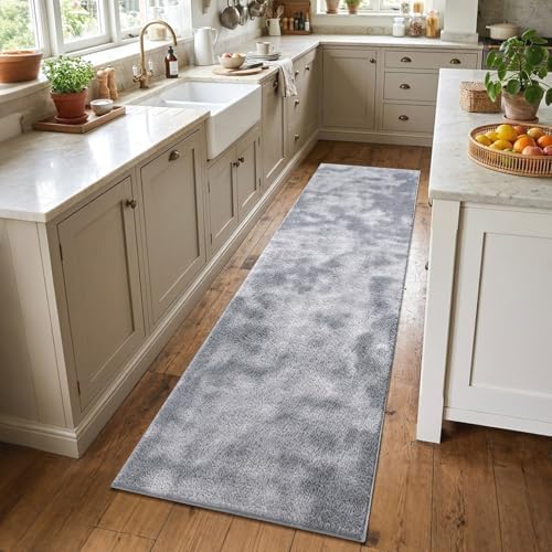 2x8 Tie-dye Light Grey Runner Rug Washable Non-Slip for Kitchen Hallway - Image 2