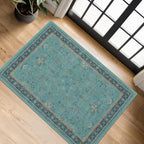 2x4 Washable Teal Throw Rugs for Entryway Indoor - Washable Non Slip Kitchen Rug, Boho Floral Small Carpet for Bathroom, Powder Room, Non Slip Low Pile Stain & Fade Resistant Indoor Décor by HazoHaus