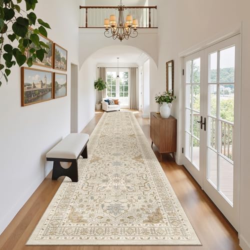 Madane Hallway Runner Rug 2'6''x16' Kitchen Runners Vintage, Beige/Blue - Image 3