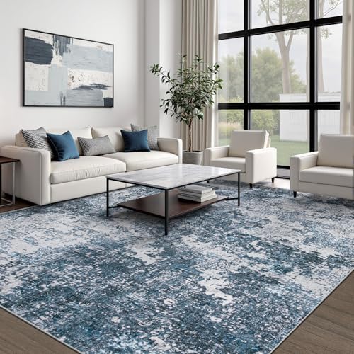 pmtsns Area Rugs 10x14 Living Room: Washable Rug Modern Abstract Neutral Soft Non-Slip Low-Pile Indoor Large Carpet for Bedroom Dining Room Playroom Home Office (Blue Grey, 10'x14') - Image 6