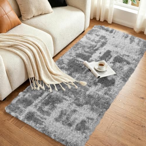 Noahas 2x10 Grey Fluffy Soft Runner Rug Non-Slip for Bedroom Dorm Hallway - Image 3