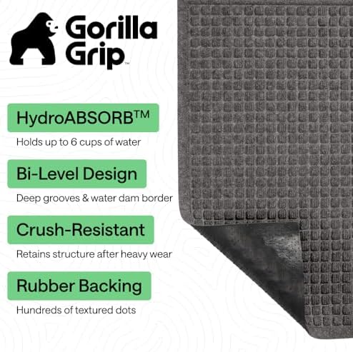 GORILLA GRIP® HydroABSORB Door Mat for Indoor Outdoor, 47x35 Charcoal - Image 2