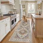Madane Kitchen Runner Rug 2x7 with Rubber Backing Non Slip, Turmeric/Grey - Image 3