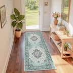 RELEANY Washable Area Rug, Runner 2'x6', Teal Green/White/Navy - Image 3