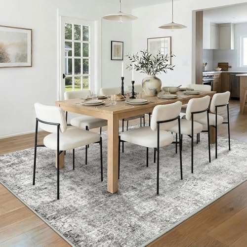 RELEANY Washable 8'x10' Abstract Area Rug for Living Room Gray White - Image 3