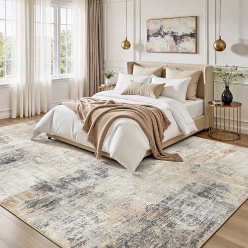 6x9 Area Rug for Living Room, Abstract Washable Non-Slip Carpet, Gold - Image 2