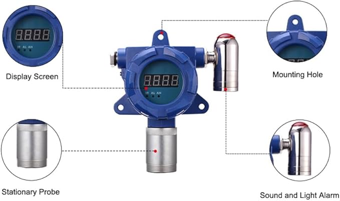 ATO Fixed Carbon Monoxide Gas Detector, 4-20mA Signal Output, CO Gas Leak Detector 0 to 100/500/1000 ppm, with Sound and Light Alarm (0-100ppm, Relay Output:1NO+1NC)
