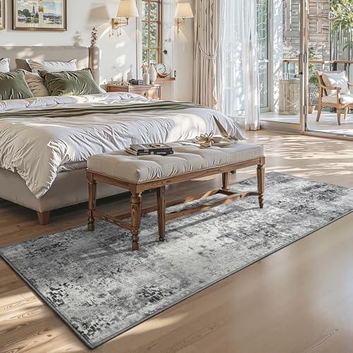 3x8 Grey Rug Runners for Hallways Kitchen Runner Rug Non Slip Washable Black Long Runner Rugs with Rubber Backing Soft Abstract Carpet Runner for Bedroom, Kitchen, Bathroom, Entryway - Image 3
