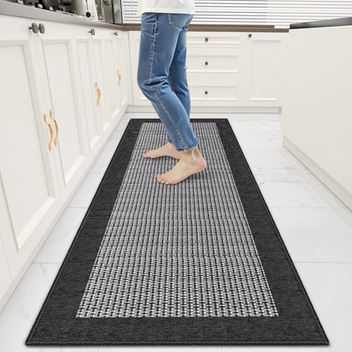 StepRite Kitchen Rugs, Kitchen Mats for Floor, 60"x20" Non-Slip Machine-Washable Kitchen Throw Rug, Absorbent Runner Rugs Office, Sink Standing Desk Mat, Decor Carpet, Black by Bringcushiontoyourlife