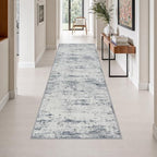 3x10 Washable Runner Rug：Modern Abstract Soft Carpet Blue Grey by FXRHLP