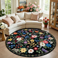 PLHXFR Round Area Rug Living Room: 6 ft Floral Washable Soft Carpet Black by PLHXFRSoftAreaRugs