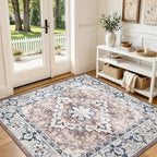 Lofus 4'x4' Square Washable Area Rug, Vintage Boho Floral Brown Carpet - Image 3