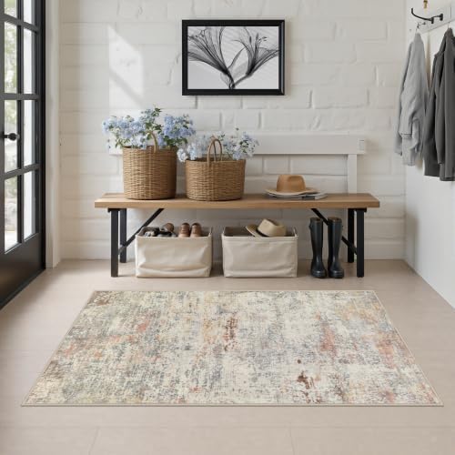 Area Rug Living Room: 3x5 Modern Washable Indoor Soft Carpet Taupe - Image 3