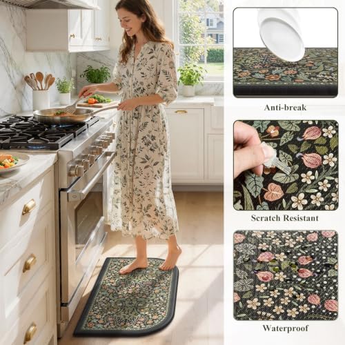 Collive Kitchen Mats for Floor Black Half Circle Rug Washable, 17.3"x29.5" - Image 6