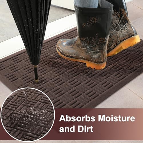Mibao Front Door Mat Outside Entrance, 47" x 32", Heavy Duty Welcome Mat, Stain and Fade Resistant, Dirt Trapper Doormat, Super Absorbent Indoor Outdoor Entryway Mat with Non-Slip Backing, Coffee - Image 2