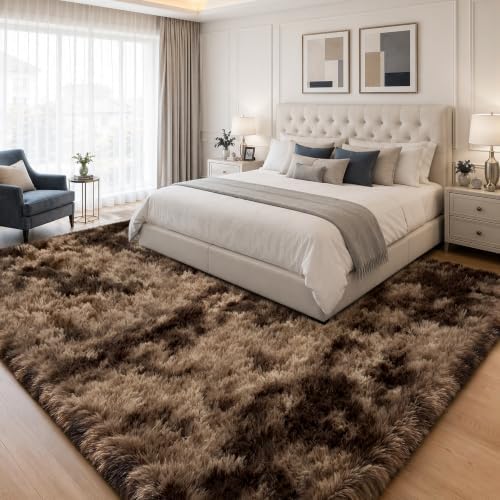 PLHXFR 6x9 Area Rug Living Room: Fluffy Bedroom Soft Shag Rug Coffee Brown - Image 2