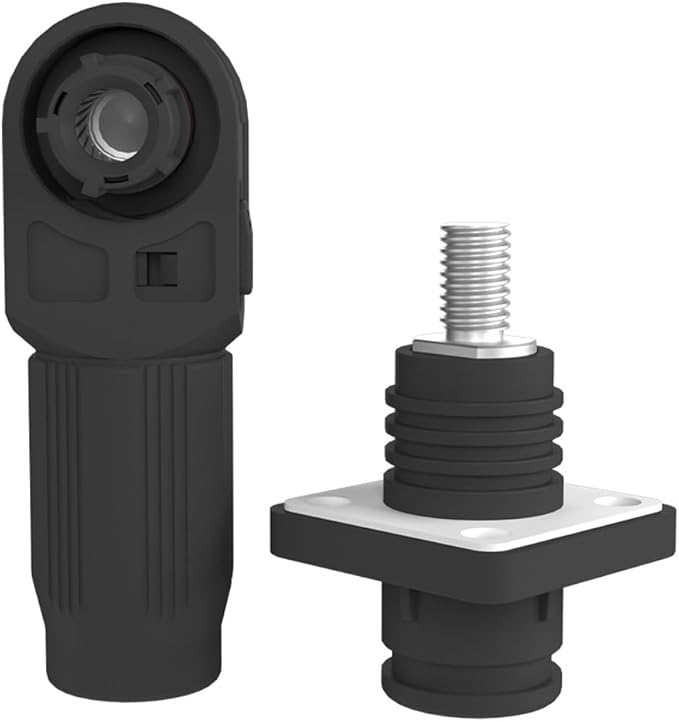 1 Set Battery Energy Storage Connector, Quick Plug Terminal High Current Connectors Right Angle Plug and Socket IP67 Waterproof Power Connector Stud Wiring Method 100A 16mm² (100A, Black)