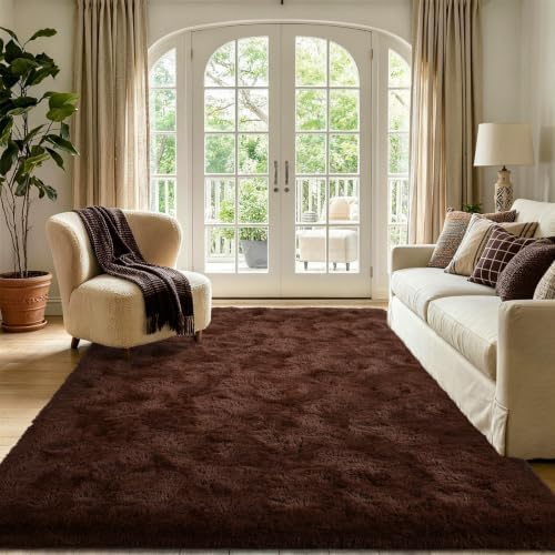 6x9 Large Brown Fluffy Soft Area Rug Non-Slip for Living Room Bedroom - Image 2