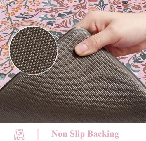 Collive Kitchen Mats for Floor, Pink Floral Rugs 17.3"x47"+17.3"x29" - Image 4
