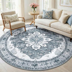 RELEANY Washable Area Rug, Round 6ft, Grey/White/Beige by RELEANY
