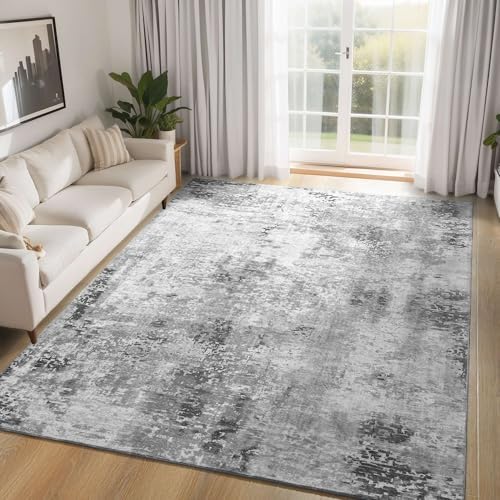 Living Room Rug 5x7 Gray Area Rug Machine Washable Boho Rug Non Slip Abstract Vintage Indoor Large Rugs for Bedroom, Classroom, College Dorm, Farmhouse, Dining Room, Kids Playroom by OmpaaHomeDecor