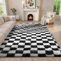 Ophanie Checkered Black & White Rug for Living Room Bedroom,Fluffy Soft Cute Fuzzy Area Rugs,Shag Plush Shaggy Bedside Floor 6x9 Furry Carpet Kids Baby Teen Dorm Decor with Over 99 pcs Pile fibers by Ophanie