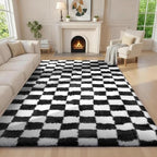 Ophanie Checkered Black & White Rug for Living Room Bedroom,Fluffy Soft Cute Fuzzy Area Rugs,Shag Plush Shaggy Bedside Floor 6x9 Furry Carpet Kids Baby Teen Dorm Decor with Over 99 pcs Pile fibers by Ophanie