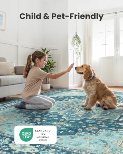 Amada Vintage Washable Area Rug,2'x6',Teal Blue - Image 7