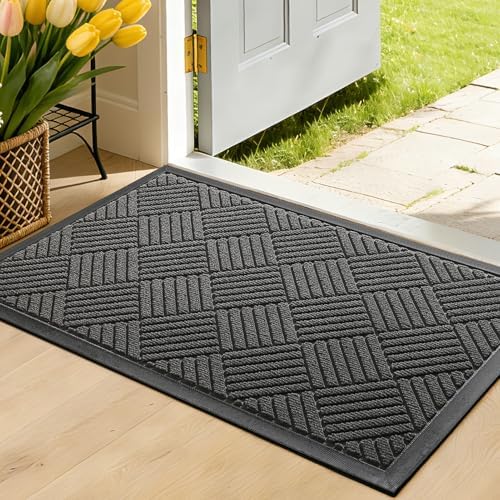 Front Door Mat, Heavy Duty Non-Slip Doormat 31.5"x20", Grey by WELDUN%E2%80%94IdealChoiceforHome