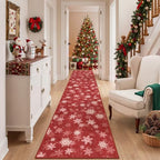 2x10 Christmas Runner Rug for Hallway,Washable Kitchen Rugs,Red - Image 3