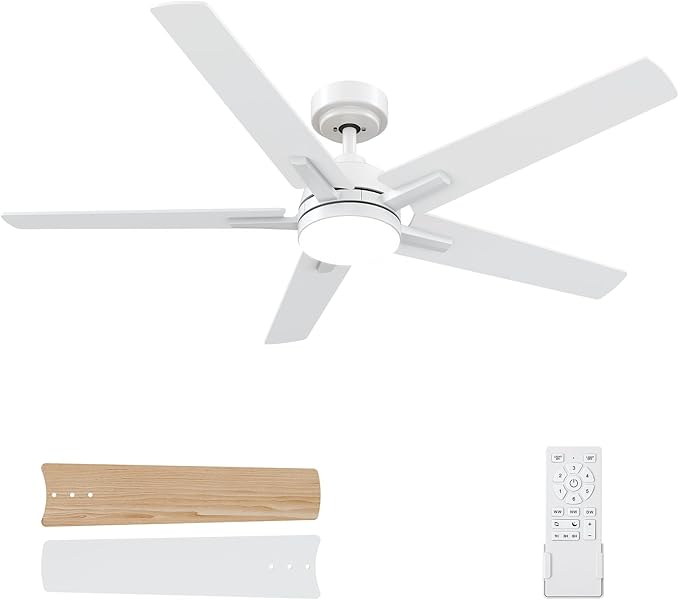 SODSEA Ceiling Fans with Lights, 52 inch White Ceiling Fan with Light and Remote Control, Reversible, 3CCT, Dimmable, Noiseless, Small Ceiling Fan for Bedroom, Indoor/Outdoor Use