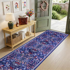 PLHXFR 2.6x10 Washable Runner Rug：Floral Indoor Kitchen Soft Carpet Blue - Image 2