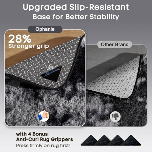 Ophanie Tie-Dyed Black & Grey Area Rugs 2x6 for Bedroom Living Room, Fluffy Shag Fuzzy Carpet, Plush Shaggy Rug, Indoor Carpet for Kids Boys Dorm Home Decor Aesthetic, Nursery with 99 pcs Pile fibers - Image 4