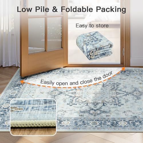 Lofus 3x5 Light Blue Rugs for Bedroom Living Room, Vintage Boho Carpet - Image 5