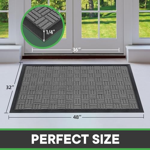 Mibao Front Door Mat Outdoor Entrance, 47" x 24" Heavy Duty Welcome Mat for Outdoor and Indoor, Waterproof Dirt Trapper Doormat, Super Absorbent Indoor Entryway Mat for Patio & Porch - Light Gray - Image 2