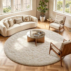 Ophanie Round Rugs 8Ft Ivory Circle Area Rug, Large Living Room Aesthetic Decor, Fluffy Fuzzy Bedroom Big Carpet,Plush Soft Shaggy Cream for Kids Home Nursery with Over 99 pcs Pile fibers - Image 3