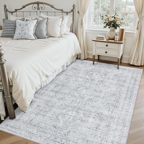 6x6 Area Rugs Living Room: Bedroom Neutral Washable Carpet Gray - Image 2