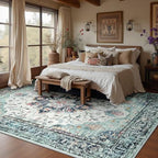 RELEANY Washable Area Rug, Large 10'x14', Teal Green/White/Navy - Image 3