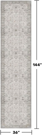 Washable Neutral Kitchen Rug - Modern Boho 3x12 Extra Long Runners for Hallways, Washable Light Gray & Sage Low Pile Entryway Indoor Rug, Non-Slip Stain Resistant Low Pile Throw Carpet - Image 2